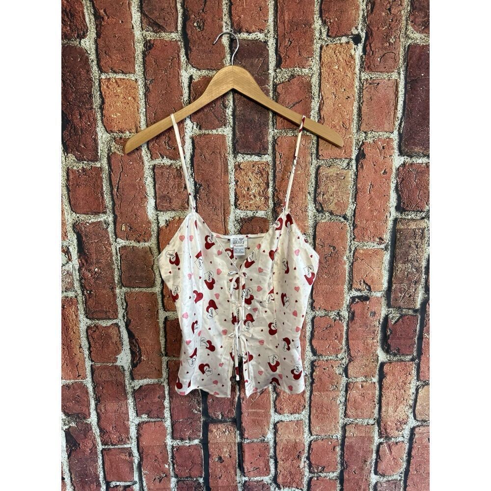Y2K Vintage Tank Top Size Medium Tie Front Hearts